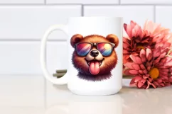 Smiling Bear Sunglasses Tongue Watercolor Clipart Product Image 2