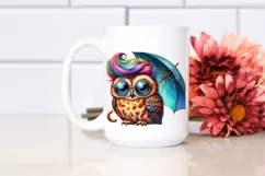 Proud Owl Posed Sitting, Vibrant Watercolor PNG Product Image 2