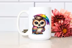 Proud Owl Posed Sitting, Vibrant Watercolor PNG Product Image 2