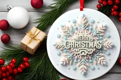 Snow Flake Christmas Round Cute Ornament Sublimation Product Image 1