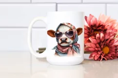 Cute Cow with Silk Scarf Watercolor Clipart Product Image 2