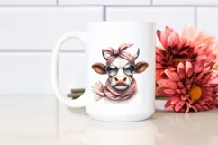Cute Cow with Silk Scarf Watercolor Clipart Product Image 2