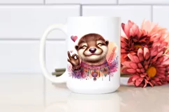 Boho Otter Love Sign Watercolor Clipart Product Image 2