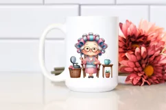 Watercolor Character Sitting on Chair Holding Mug Product Image 2