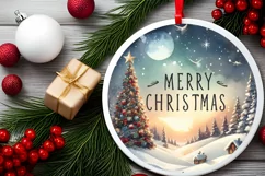 Merry Christmas Round Ornament Sublimation Product Image 1