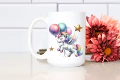 Cute Baby Unicorn Floating with Balloons | Clipart Product Image 2