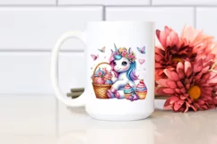 Colorful Baby Unicorn with Cupcakes, PNG Product Image 2