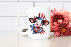 Cow Portrait with Party Hat in USA Flag Colors | Clipart Product Image 2