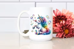 Colorful Baby Unicorn Blowing Bubbles, PNG Product Image 2