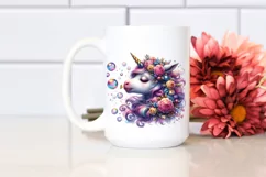 Colorful Baby Unicorn Blowing Bubbles, PNG Product Image 2