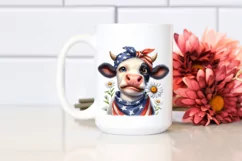 Watercolor Cow Portrait with Bandana & Daisy | Clipart Product Image 2