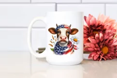 Watercolor Cow Portrait with Bandana & Daisy | Clipart Product Image 2