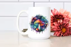 Vibrant Watercolor Magical Celestial Astral Mushroom Clipart Product Image 2