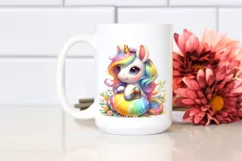 Colorful Baby Unicorn with Ring, PNG Product Image 2