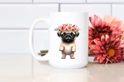 Baby Pug Big Eyes with Wreath | Sublimation Clipart Product Image 2