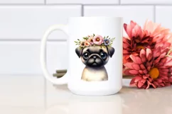 Baby Pug Big Eyes with Wreath | Sublimation Clipart Product Image 2
