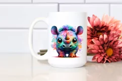 Colorful Layered Watercolor Cute Rhino with Eyes Product Image 2