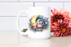 Watercolor Vibrant Baby Owl | Sleeping Moon Clipart Product Image 2