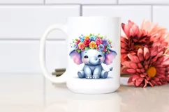 Cute Vibrant Elephant with Flower Crown, Watercolor PNG Product Image 2