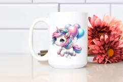 Cute Baby Unicorn Floating with Balloons | Clipart Product Image 2