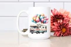 Vintage RV with Balloons PNG Product Image 2