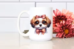 Watercolor Puppy Big Eyes With Bow | Clipart Product Image 2