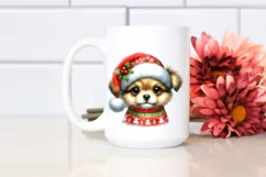 Cute Baby Dog with Big Eyes Dressed for Christmas PNG Product Image 2