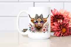 Elegant Highland Cow Animal Print Sunglasses Clipart Product Image 2