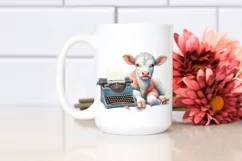 Colorful Baby Cow with Typewriter, PNG Product Image 2