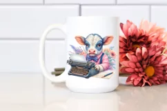 Colorful Baby Cow with Typewriter, PNG Product Image 2