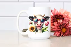 Cow with Sunglasses and Flowers on White Background | Product Image 2