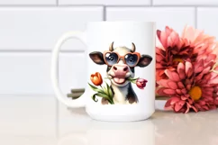 Cow with Sunglasses and Flowers on White Background | Product Image 2