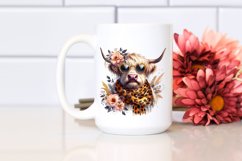 Watercolor Highland Cow with Scarf and Flower Bouquet Product Image 2