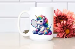 Colorful Baby Unicorn with Racket, PNG Product Image 2