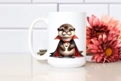 Funny Watercolor Baby Otter Dressed As A Vampire | Clipart Product Image 2