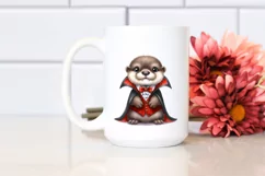 Funny Watercolor Baby Otter Dressed As A Vampire | Clipart Product Image 2