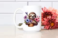 Cute Baby Sloth with Flowers on White Background | Product Image 2