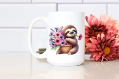 Cute Baby Sloth with Flowers on White Background | Product Image 2