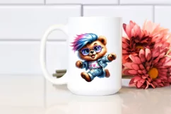 Goofy Bear Running with Cool Haircut and Expressive Face PNG Product Image 2