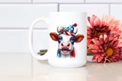 Watercolor Cow Portrait with Party Hat & Smiles | Clipart Product Image 2