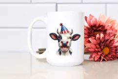 Watercolor Cow Portrait with Party Hat & Smiles | Clipart Product Image 2