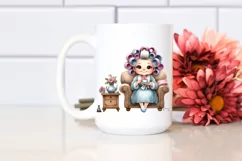 Watercolor Lady Tea Cup Hair Curlers | Sublimation Clipart Product Image 2