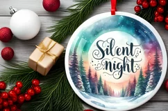 Silent Night Watercolor Christmas Round Ornament Night Scene Product Image 2