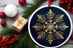 Golden Snow Flake Christmas Round Cute Ornament Sublimation Product Image 2