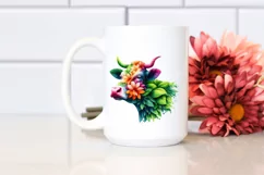 Abstract Vibrant Plant Leaves and 3D Flowers Cow PNG Product Image 2