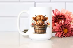 Baby Highland Cow with Flowers PNG Product Image 2