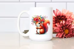 Cartoon-Style Watercolor Squirrel Sitting Flower Crown | Product Image 2