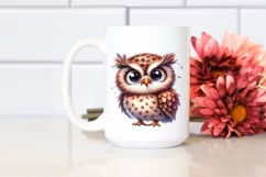 Watercolor Owl Standing With Big Eyes | Clipart Product Image 2