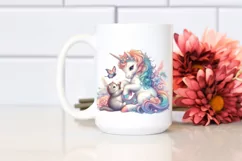 Colorful Baby Unicorn Playing with Kitten, Transparent PNG Product Image 2
