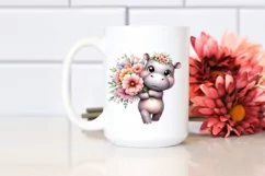 Cute Baby Hippo with Large Flower Bouquet | Clipart Product Image 2
